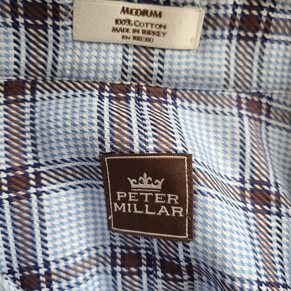Peter Millar Men's Long Sleeve Dress Shirt, Size: Medium Color: Blue & Brown - Picture 9 of 16